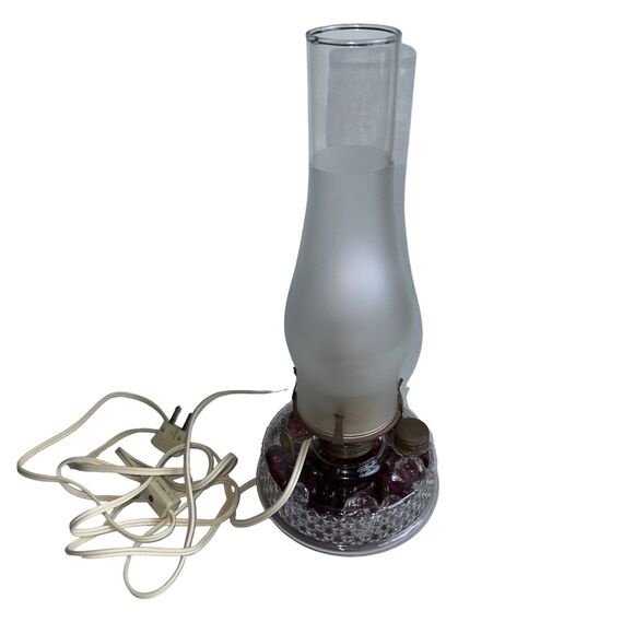 Antique Mid Century Glass Oil Lamp Converted Electric Frosted Chimney - Picture 11 of 16